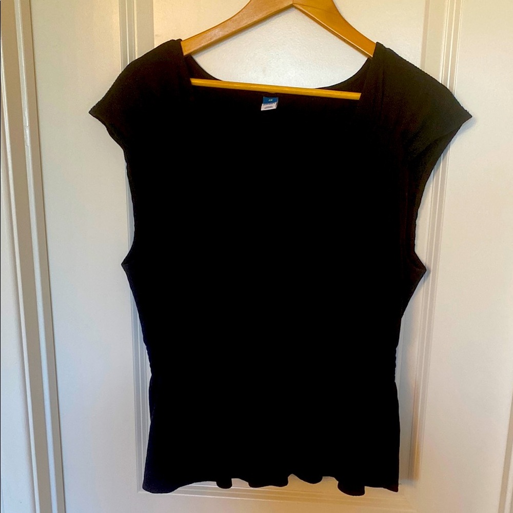 Old Navy Black Fitted Peplum Cap Sleeve Blouse